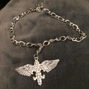 Silver Fleur De Lis with Wings Bracelet